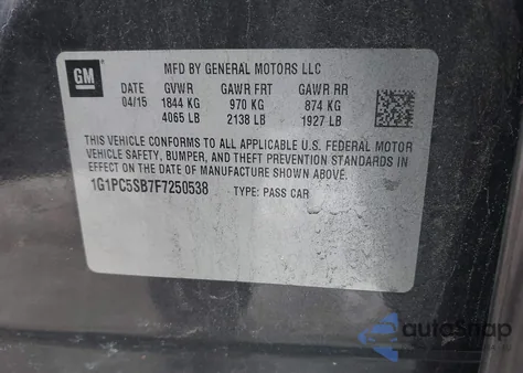 2015 Chevrolet Cruze 1Lt Auto z USA, uszkodzony, nr VIN 1G1PC5SB7F7250538